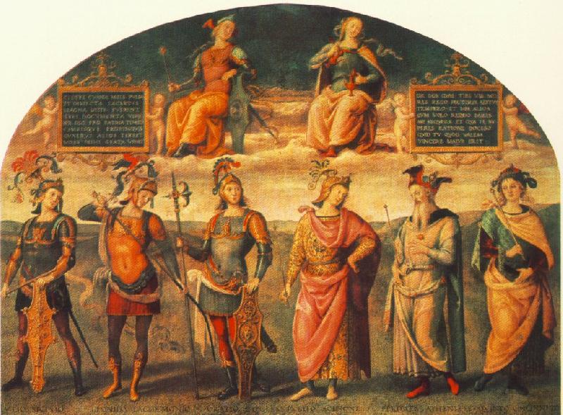 PERUGINO, Pietro Fortitude and Temperance with Six Antique Heroes oil painting image